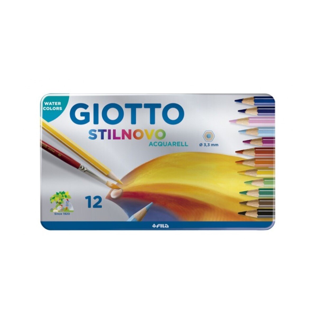 Caixa Metálica 12 Lápis de Cor Stilnovo Acquarell 18cm Giotto 1