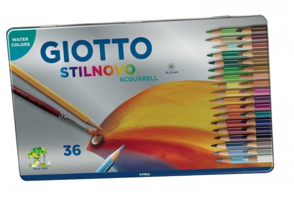 Caixa Metálica 36 Lápis de Cor Stilnovo Acquarell 18cm Giotto 1