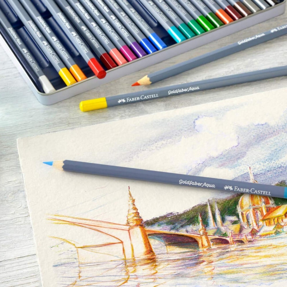 Estojo de Metal com 36 Lápis Aguareláveis Goldfaber Faber-Castell Multicolor-3