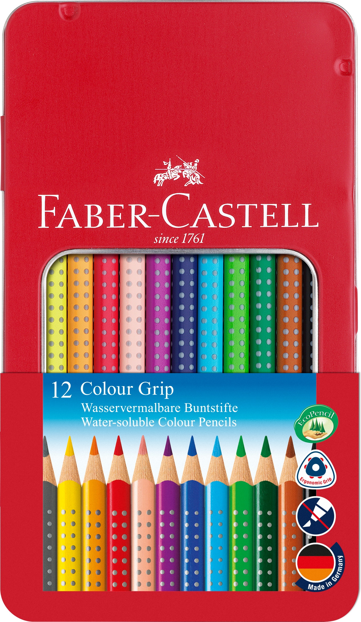 Caixa de Metal com 12 Lápis de Cor Grip Faber Castell 1
