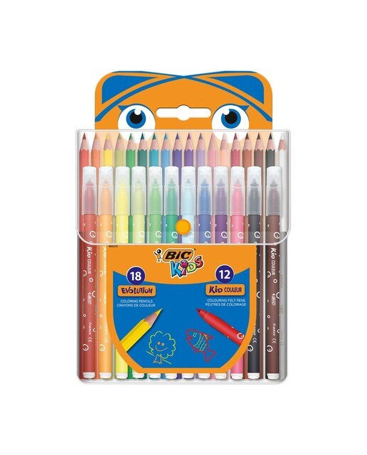 Imagem 0 de Pack de Colorir para Crianças, 18 Lápis de Cor e 12 Marcadores para Colorir Kids