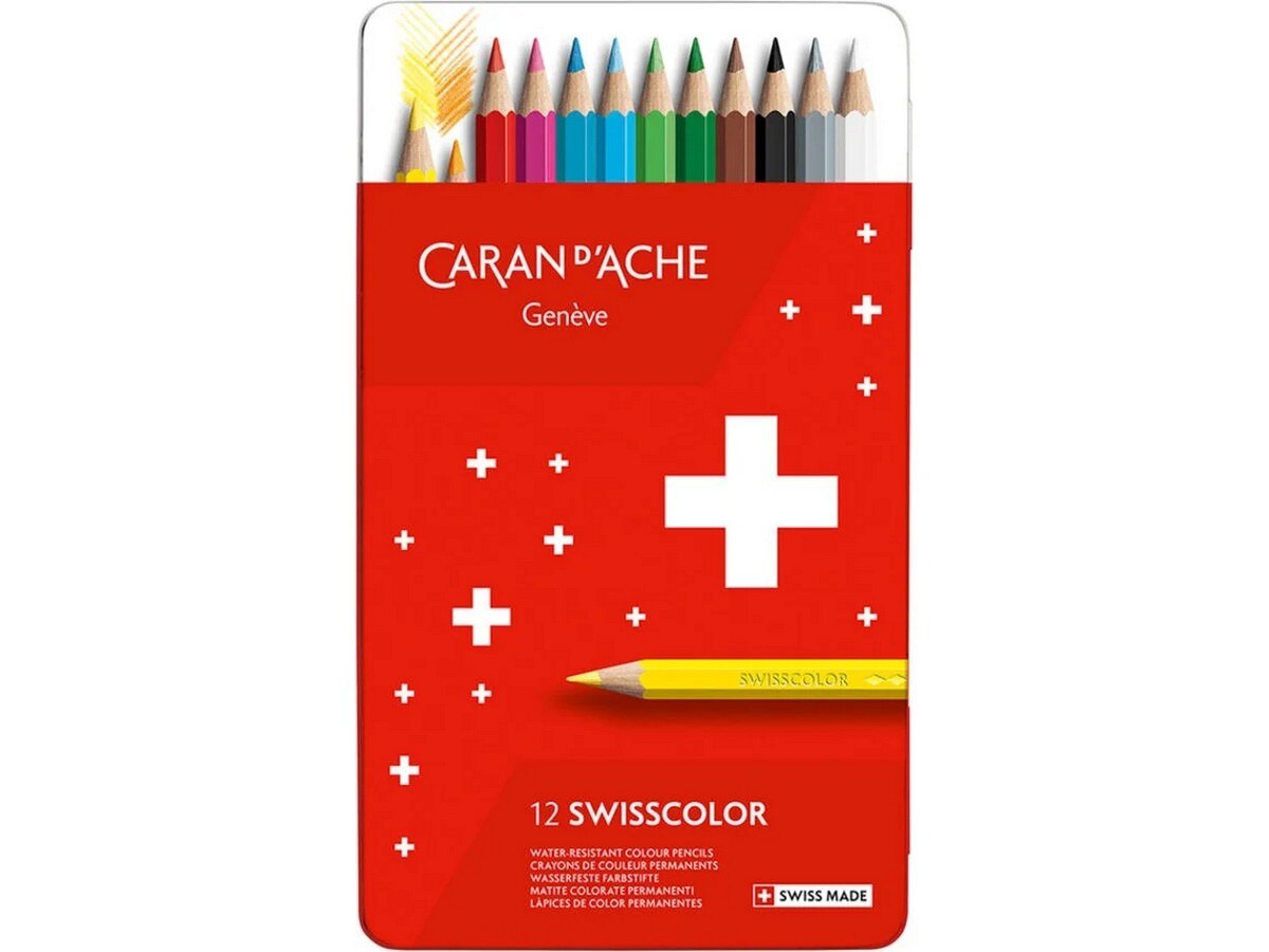 Lápis de Cor Caran d' Ache Swisscolor - Caixa Metálica com 12 Unidades 1