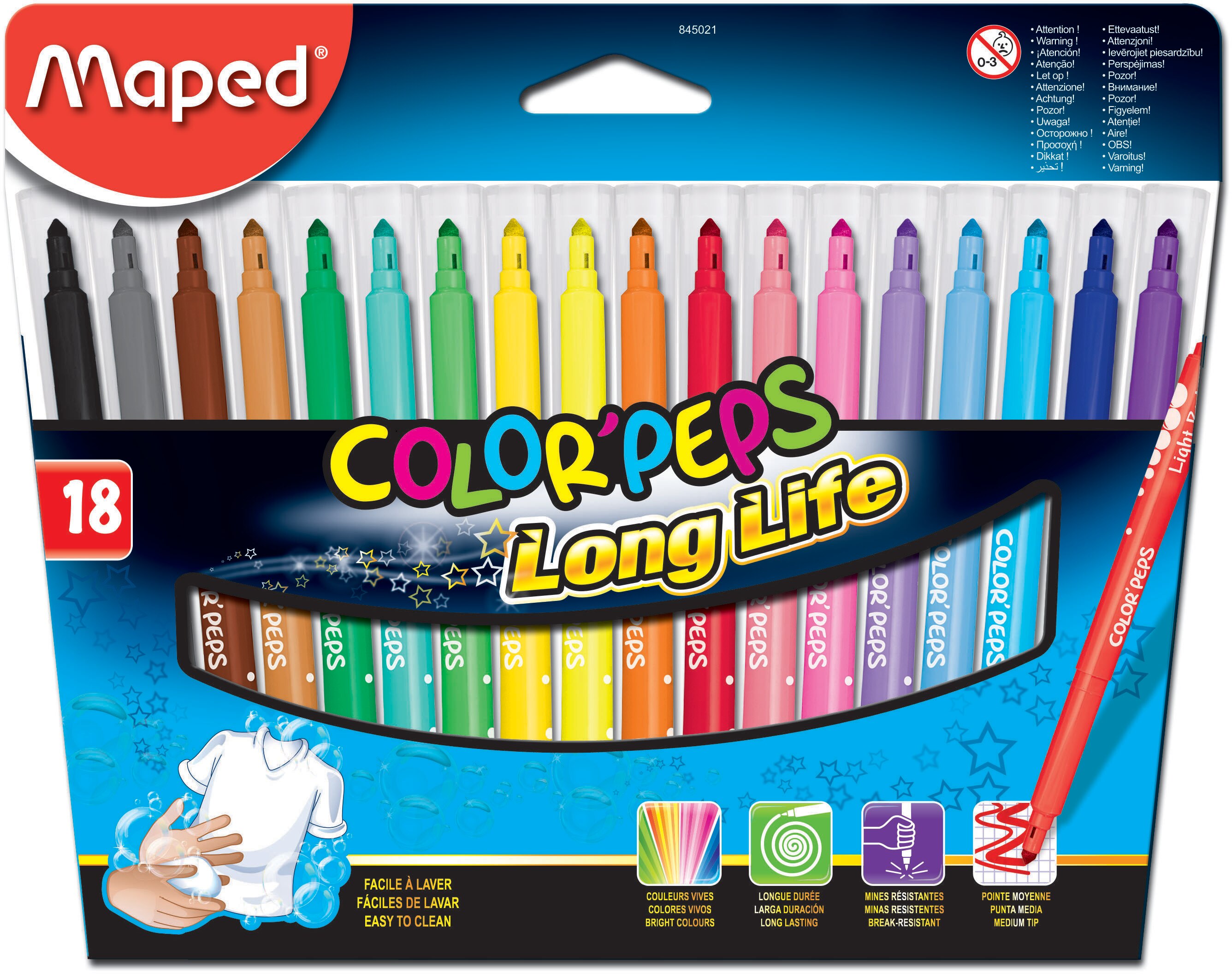 Caixa com 18 Canetas de Feltro Color Peps Long Life Maped 1