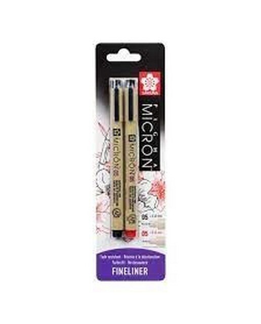 Conjunto de 2 Micron de Grossura 05 - Preto/Vermelho Multicolor-1