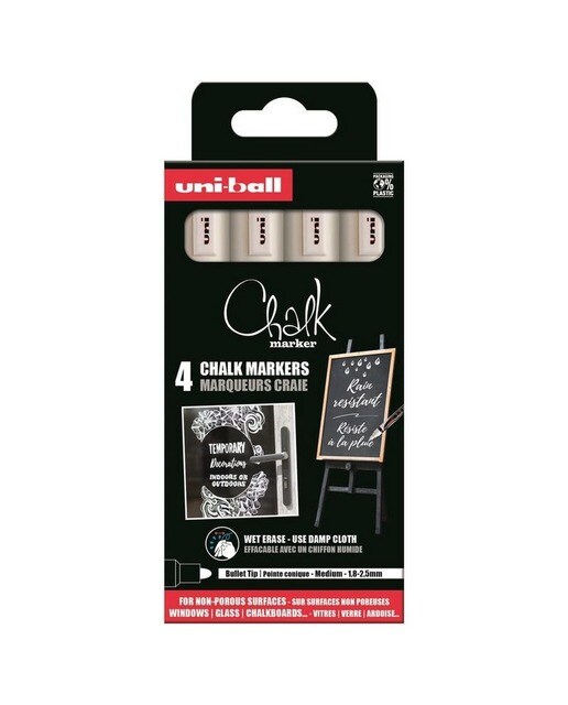 Caixa com 4 marcadores Uniball Chalk Giz 1