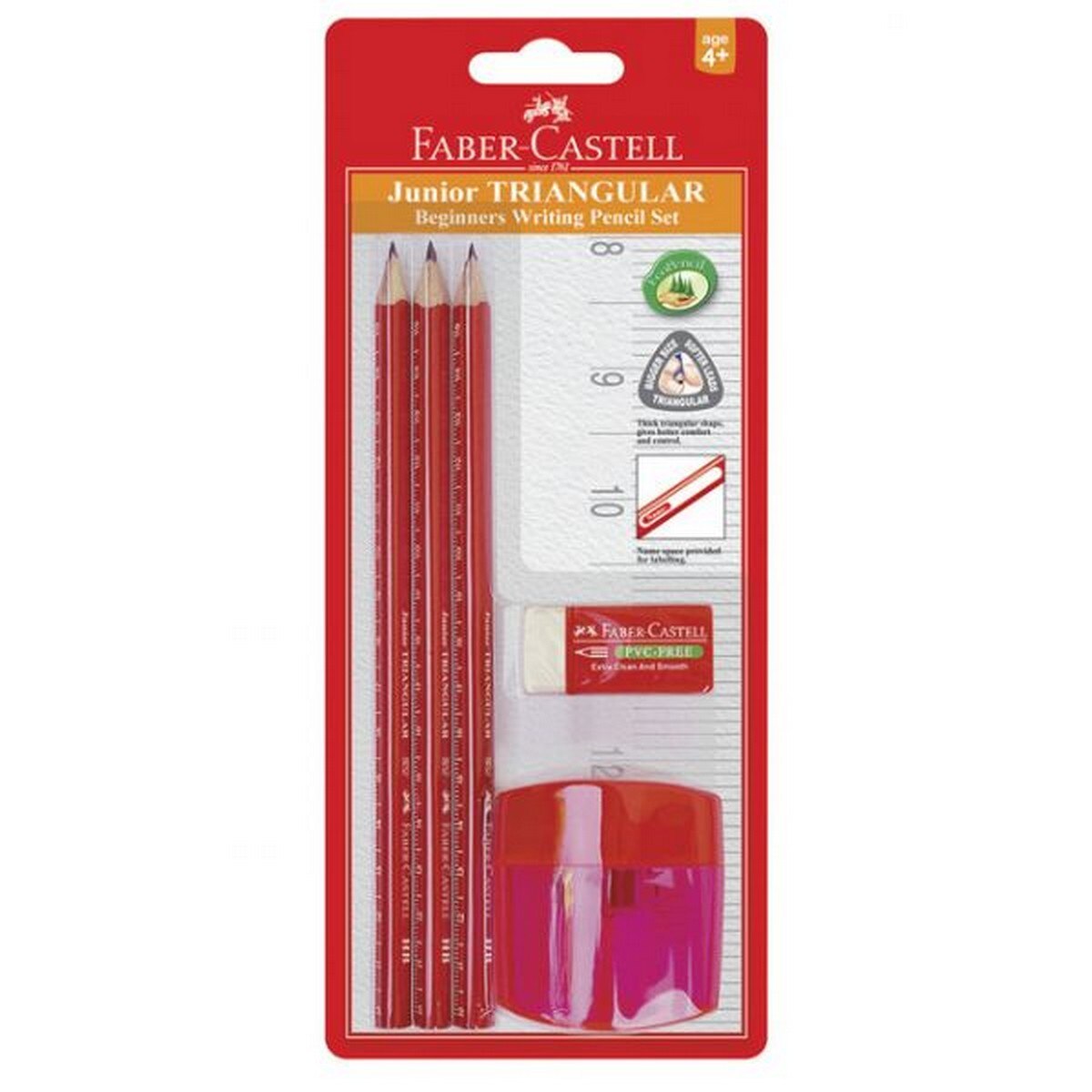 Blister 3 Lápis + Borracha + Afia Junior Triangulares Faber-Castell 3