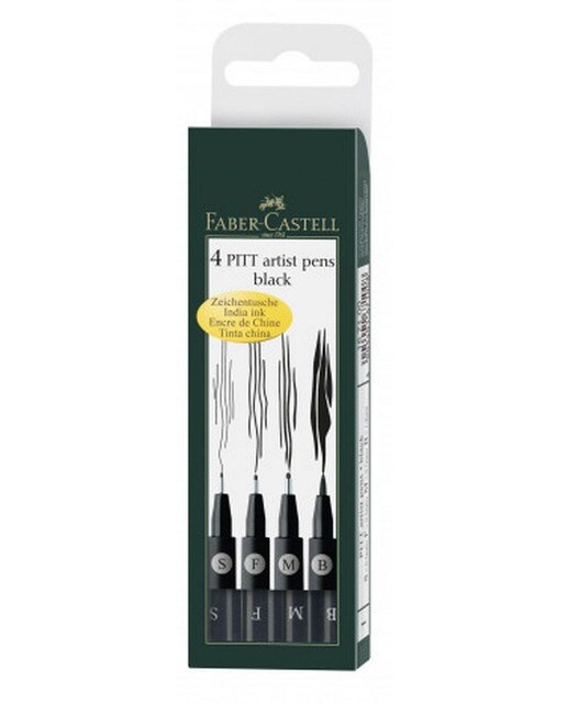 Estojo de 4 canetas de feltro PITT Artist Pen Black Faber-Castell Preto-1