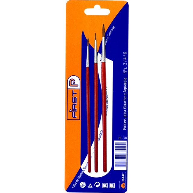 Conjunto de Três Pincéis Cabo Curto para Aguarela Mass 1