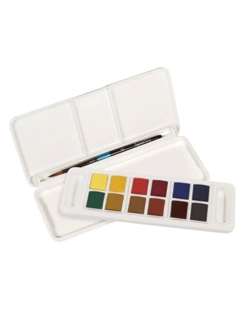 Imagem 0 de Caixa de 12 Aguarelas Daler Rowney Aquafine  com Pincel, cores sortidas