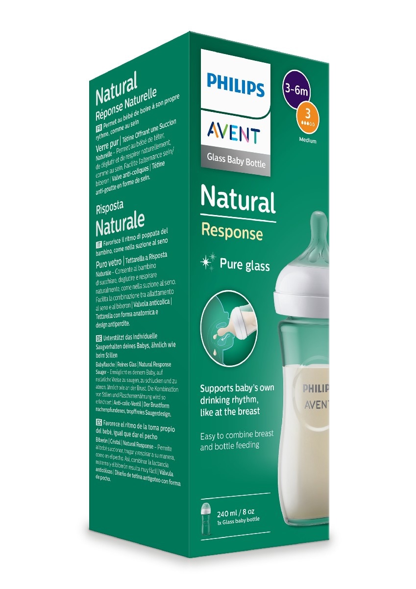 Biberão de Vidro 240 ml Response, Tetina de Fluxo 3 Médio Branco-5