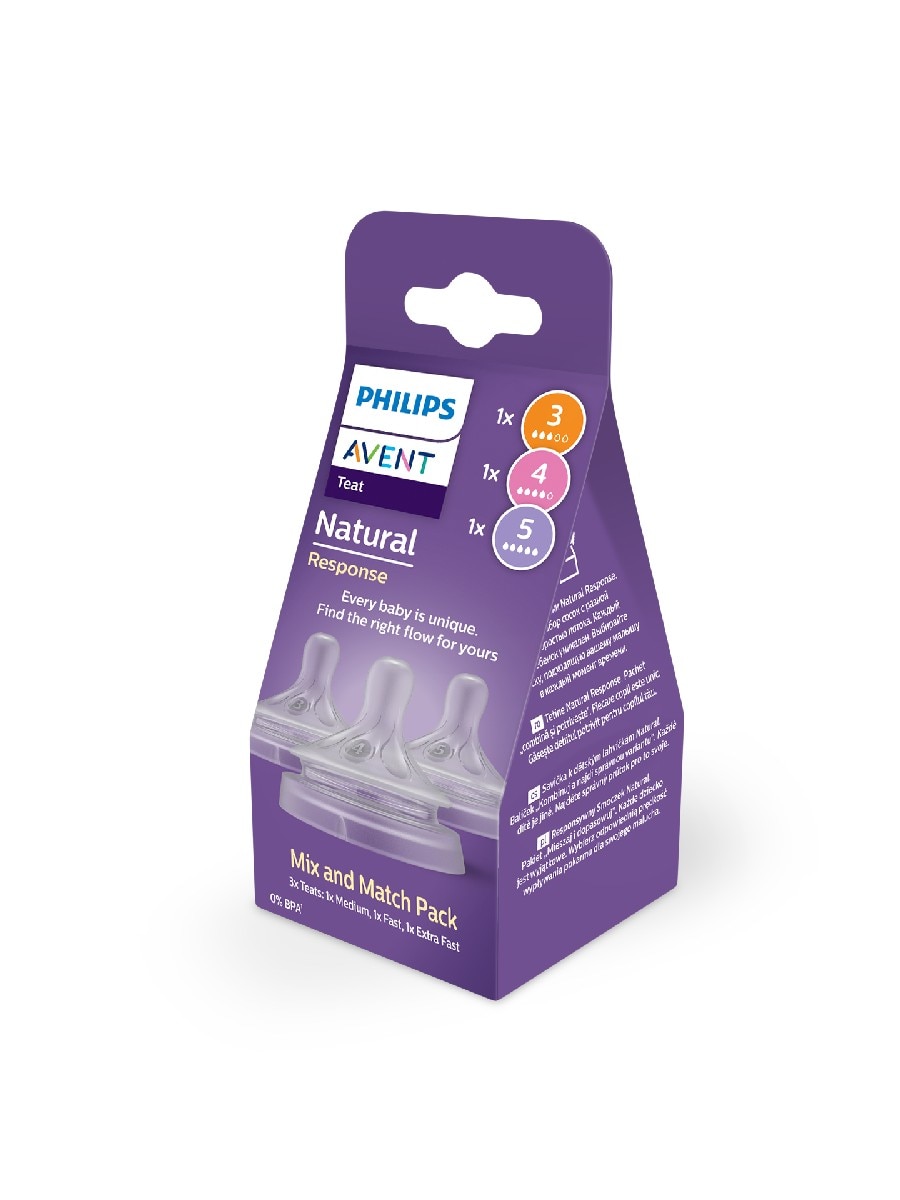 Pack de 3 Tetinas de Diferentes Fluxos Avent Natural Response, Fluxo 3 Médio, 4 Rápido e 5 Muito Rápido Branco-3