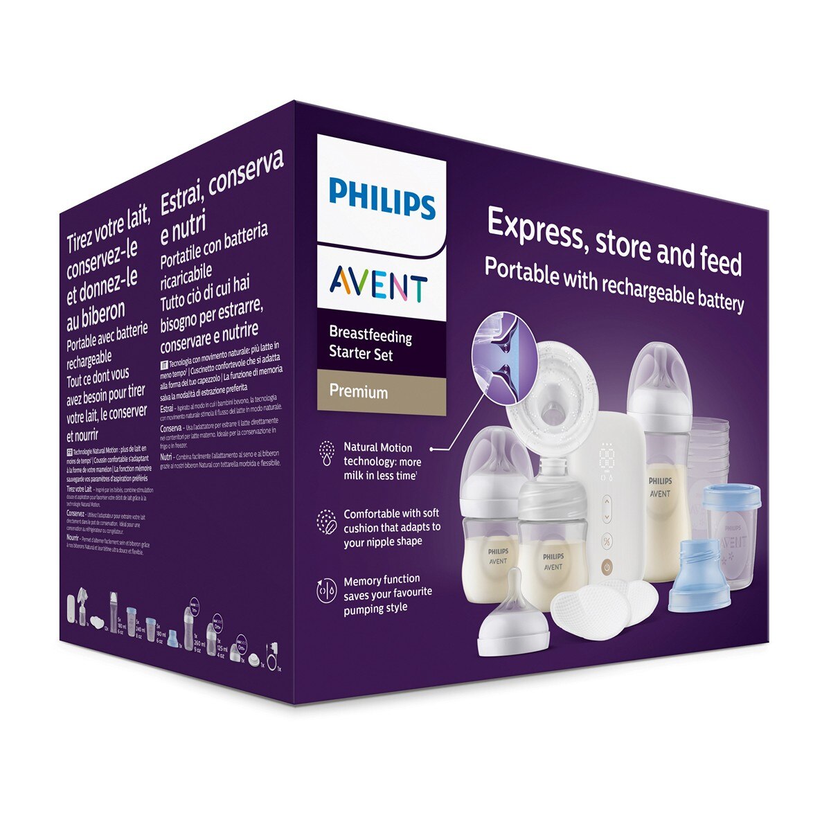 Conjunto de Amamentação com Bomba Tira-Leite Elétrica Portátil Avent, 3 Biberões, Discos de Amamentação e Copos de Armazenamento Branco-8