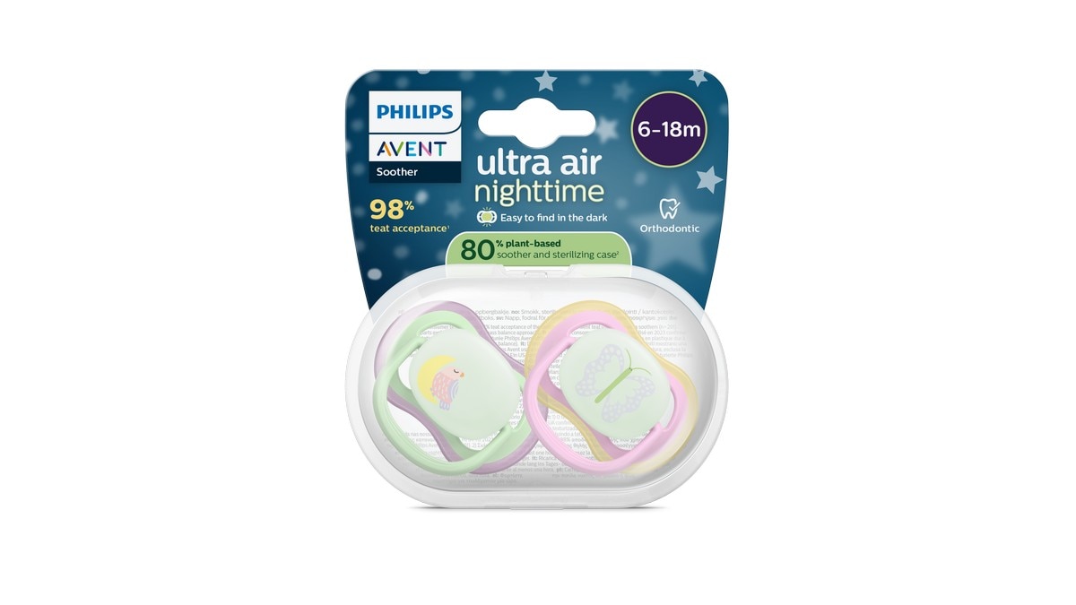 Imagem 0 de Chupeta Noturna Avent Ultra Air 6-18 Meses 2 Unidades, Brilha no Escuro