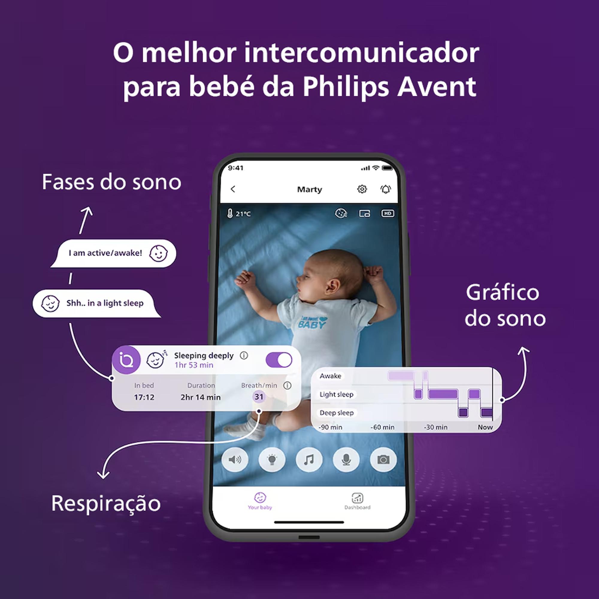 Intercomunicador Conectado Premium, Acompanhamento do Sono e Respiração sem Dispositivos, Deteção de Choro, Ecrã de 5" SCD971/26 Nacar-8