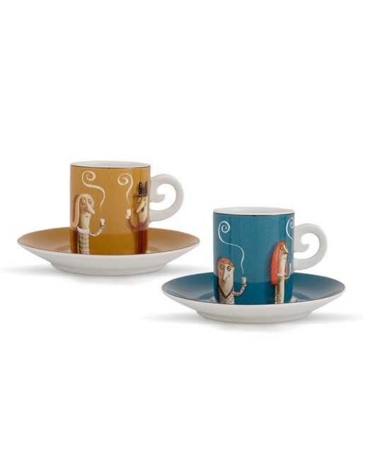 Imagem 0 de Conjunto 2 Pares Chávena Café João Vaz de Carvalho - Azul + Caramelo
