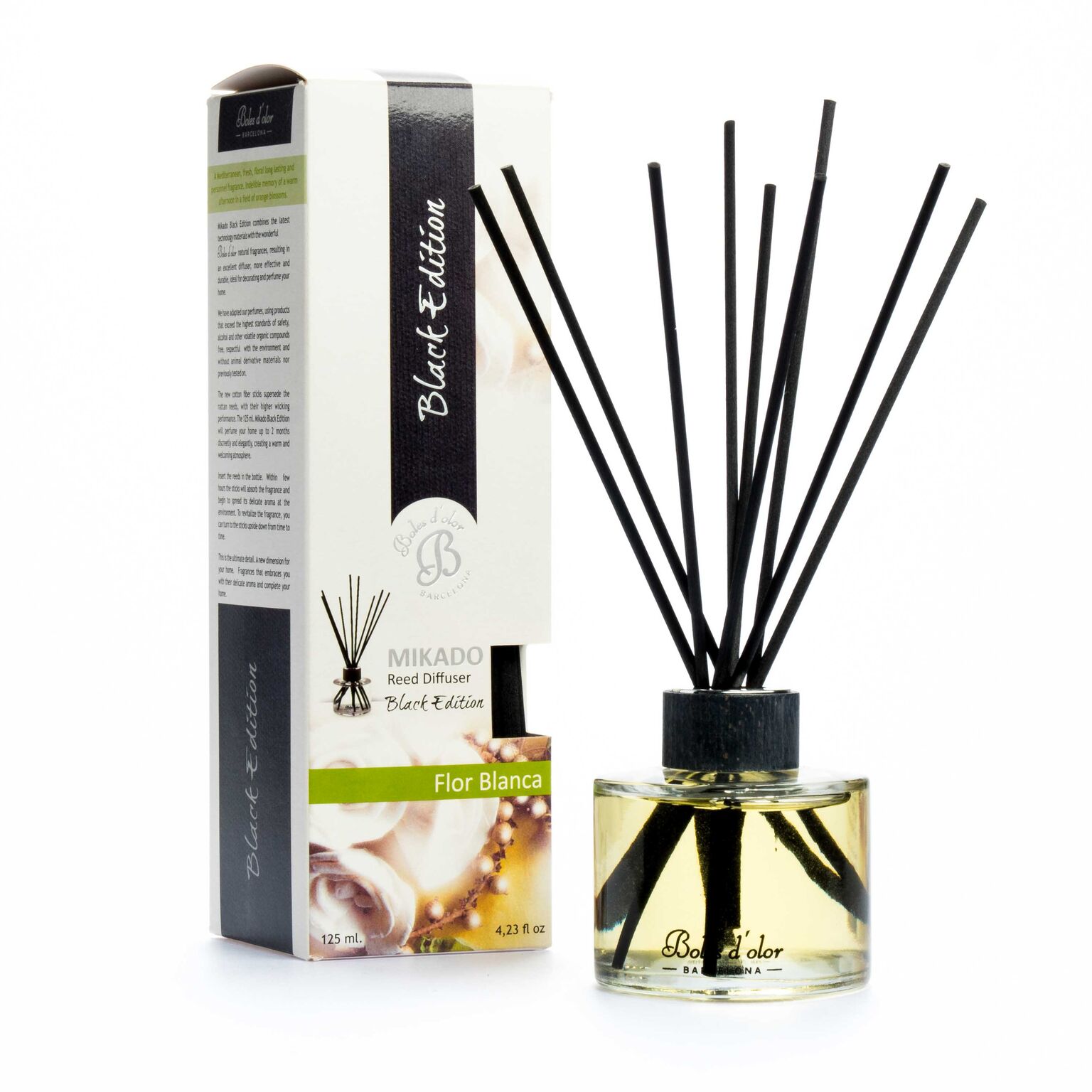 Difusor Mikado com Varetas Black Edition Flôr Branca - 125 ml 1