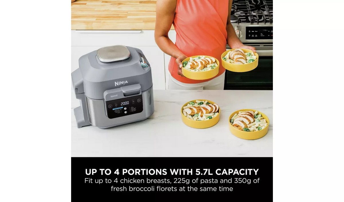 Panela Elétrica Multifunções e Fritadeira Air Fryer Ninja ON400EU Speedi de 1760 W e de 5,7 Litros - Revestimento Cerâmico Antiaderente Cinzento Cinzento-8