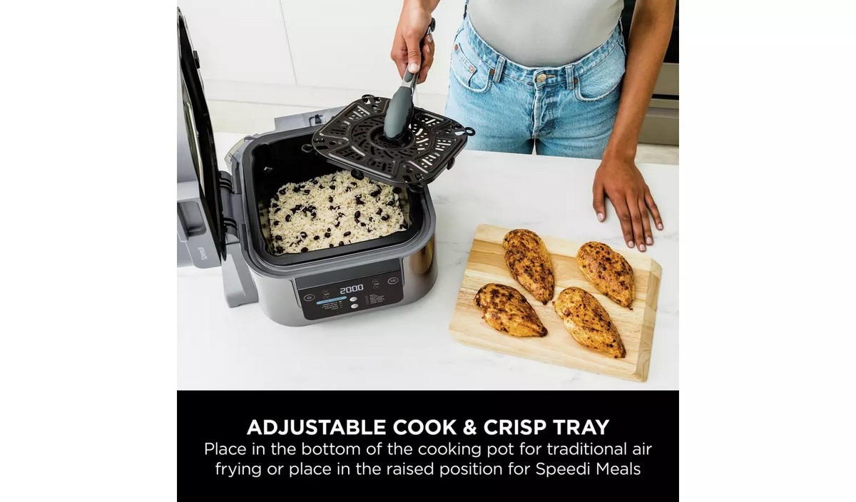 Panela Elétrica Multifunções e Fritadeira Air Fryer Ninja ON400EU Speedi de 1760 W e de 5,7 Litros - Revestimento Cerâmico Antiaderente Cinzento Cinzento-9