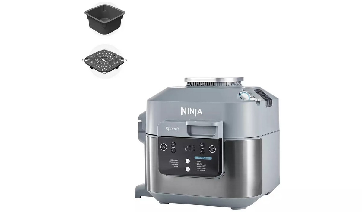 Panela Elétrica Multifunções e Fritadeira Air Fryer Ninja ON400EU Speedi de 1760 W e de 5,7 Litros - Revestimento Cerâmico Antiaderente Cinzento Cinzento-10