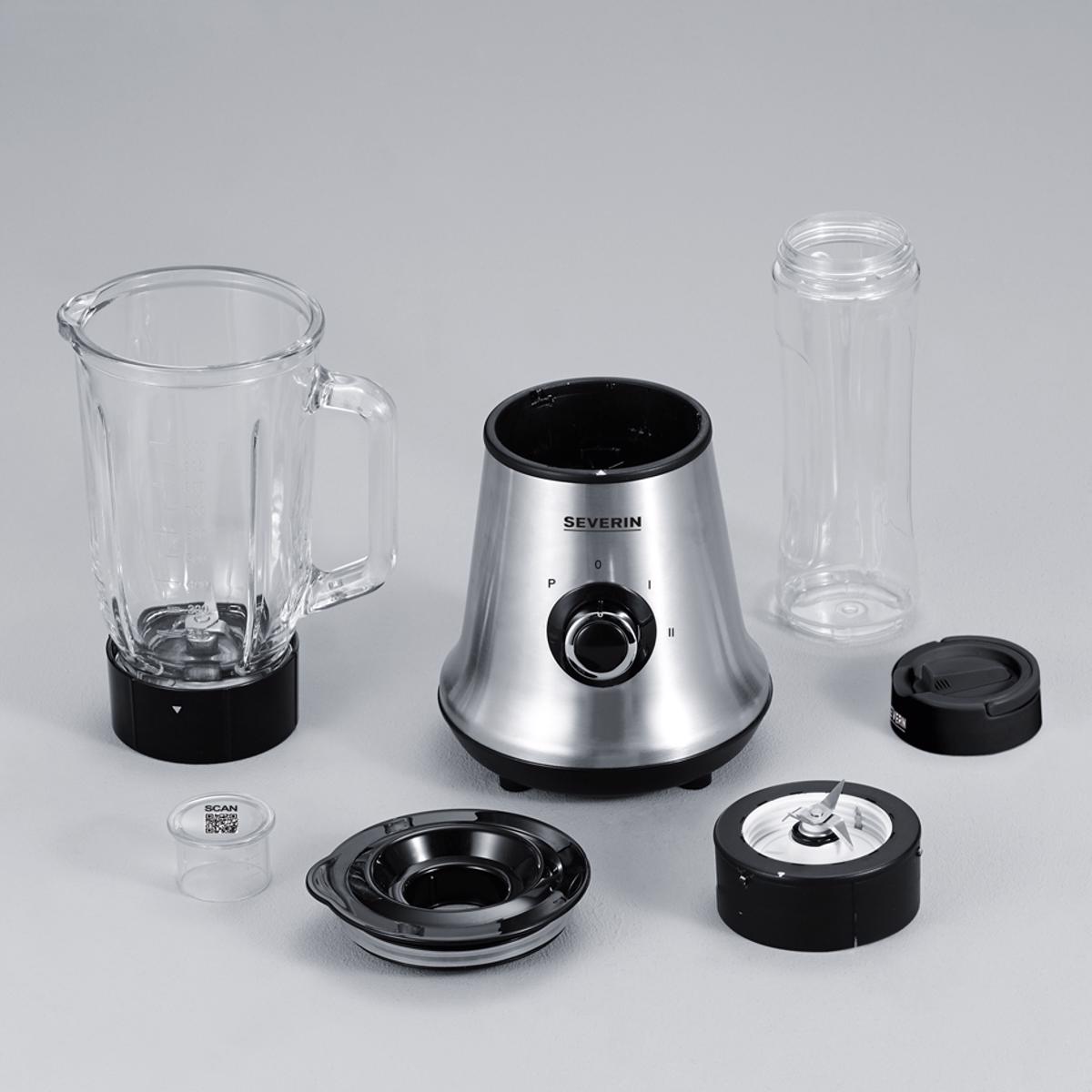 Liquidificador Severin Mix&Go SM 3737 de 500 W com Jarro de Vidro de 1 Litro + Garrafa Mix&Go de 600 ml - Inox Inox-9