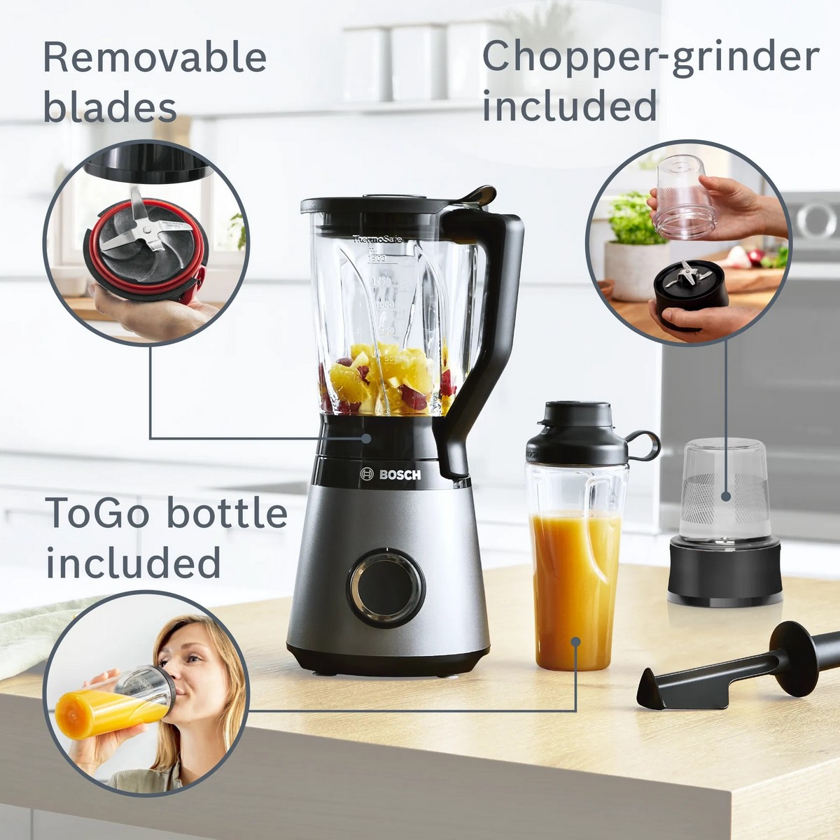 Liquidificador Bosch Serie 4 MMB6177S VitaPower de 1200 W e de 1,5 Litros - Prateado Silver-2
