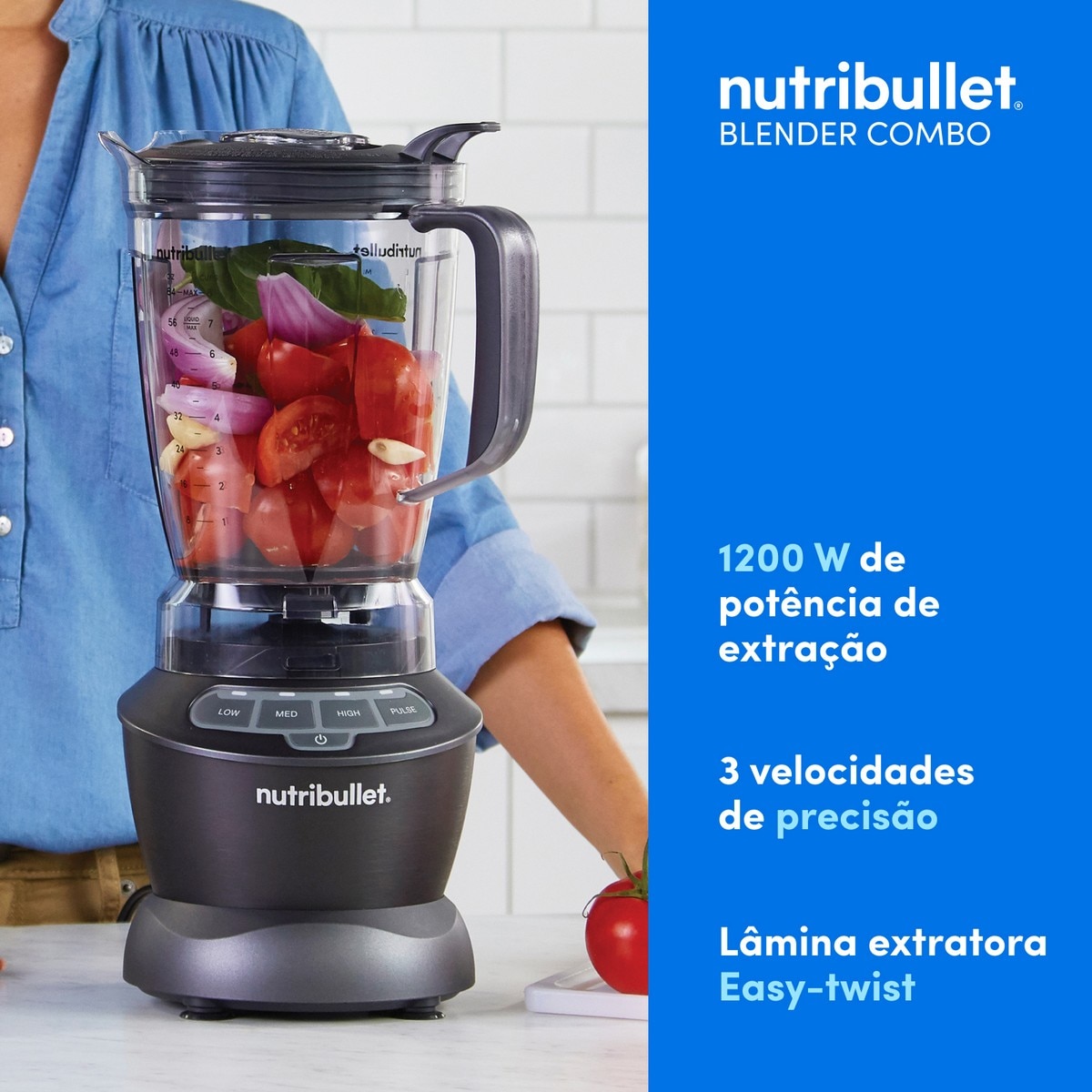 Liquidificador Nutribullet Full Size Blender Combo NBF500DG de 1200 W e Capacidade de 1,89 Litros - Preto Preto-3