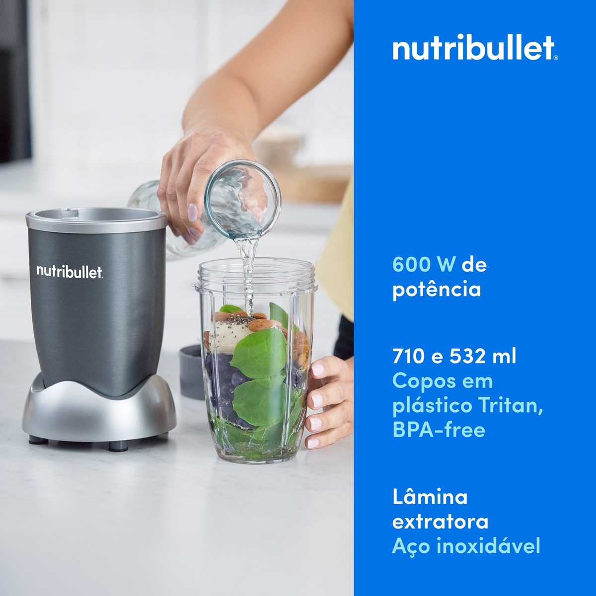 Liquidificador Nutribullet + Personal Blender Original 600 NB606DG de 600 W e Capacidade de 700 ml - Cinzento Escuro Cinzento-escuro-3
