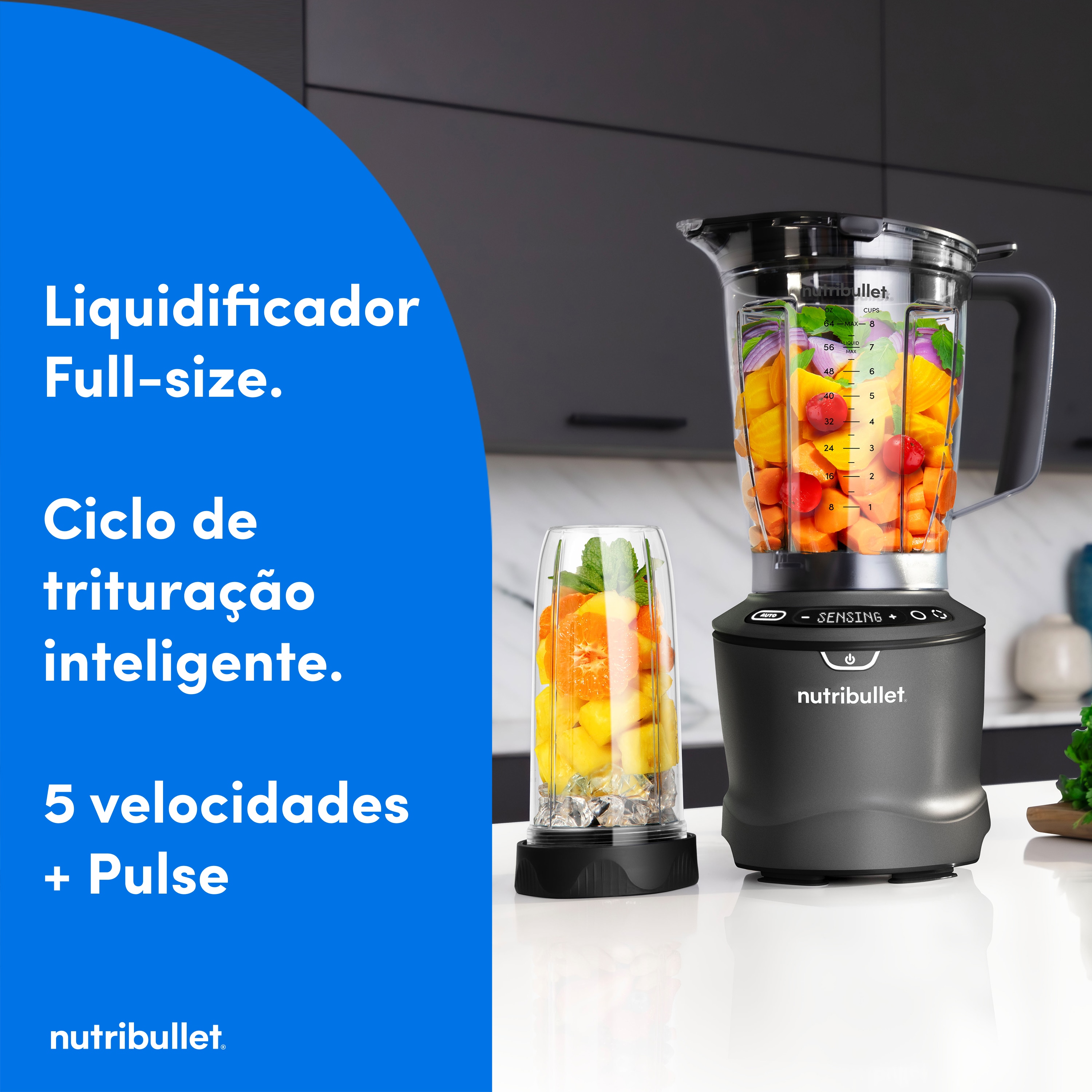 Liquidificador Nutribullet NBF550DG SmartSense Combo de 1500 W e de 1,89 Litros - Cinzento Cinzento-3