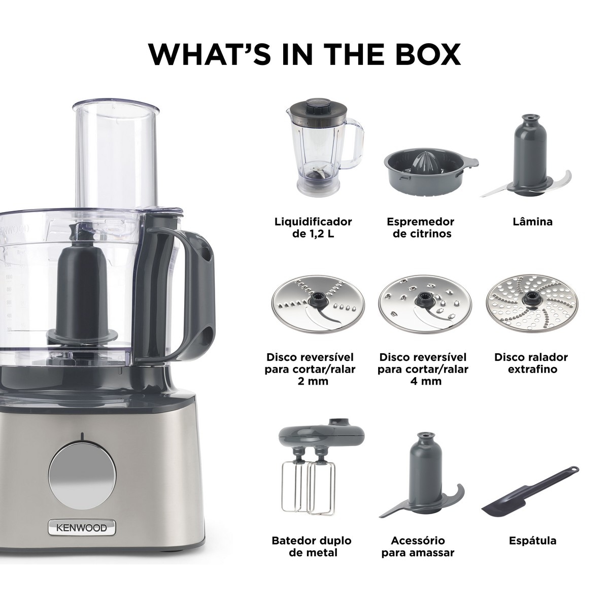 Processador de Alimentos Kenwood FDM301SS MultiPro Compact +, de 800W e Capacidade de 2,1 Litros - Aço Inox Aço inoxidável-7