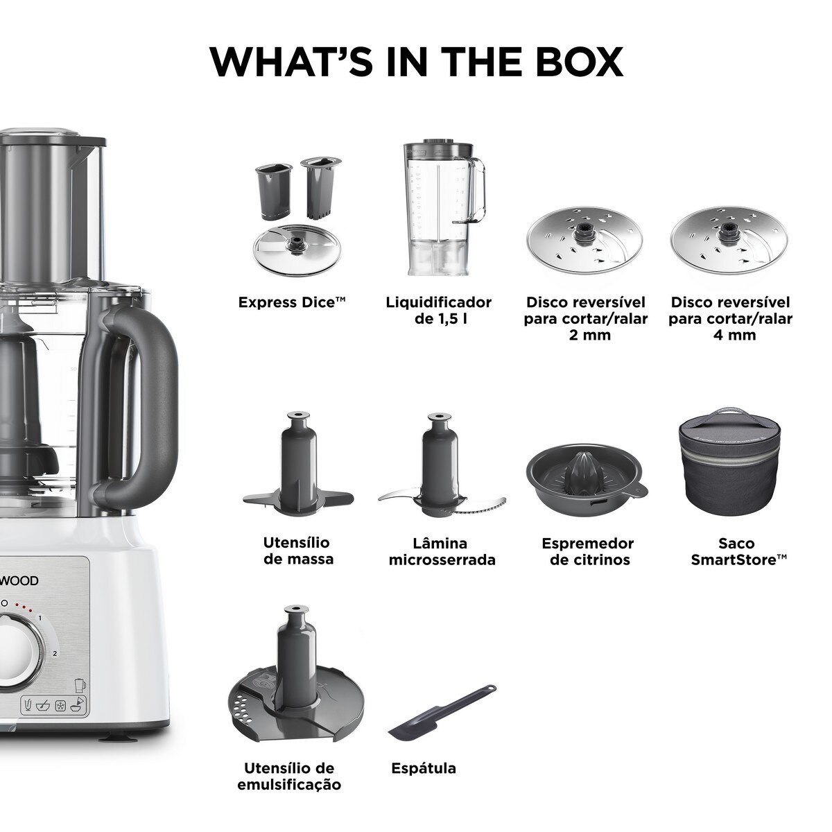 Processador de Alimentos Kenwood MultiPro Express FDP65.640WH com 2 Velocidades de 1000 W e Capacidade de 3 L - Branco Branco-7