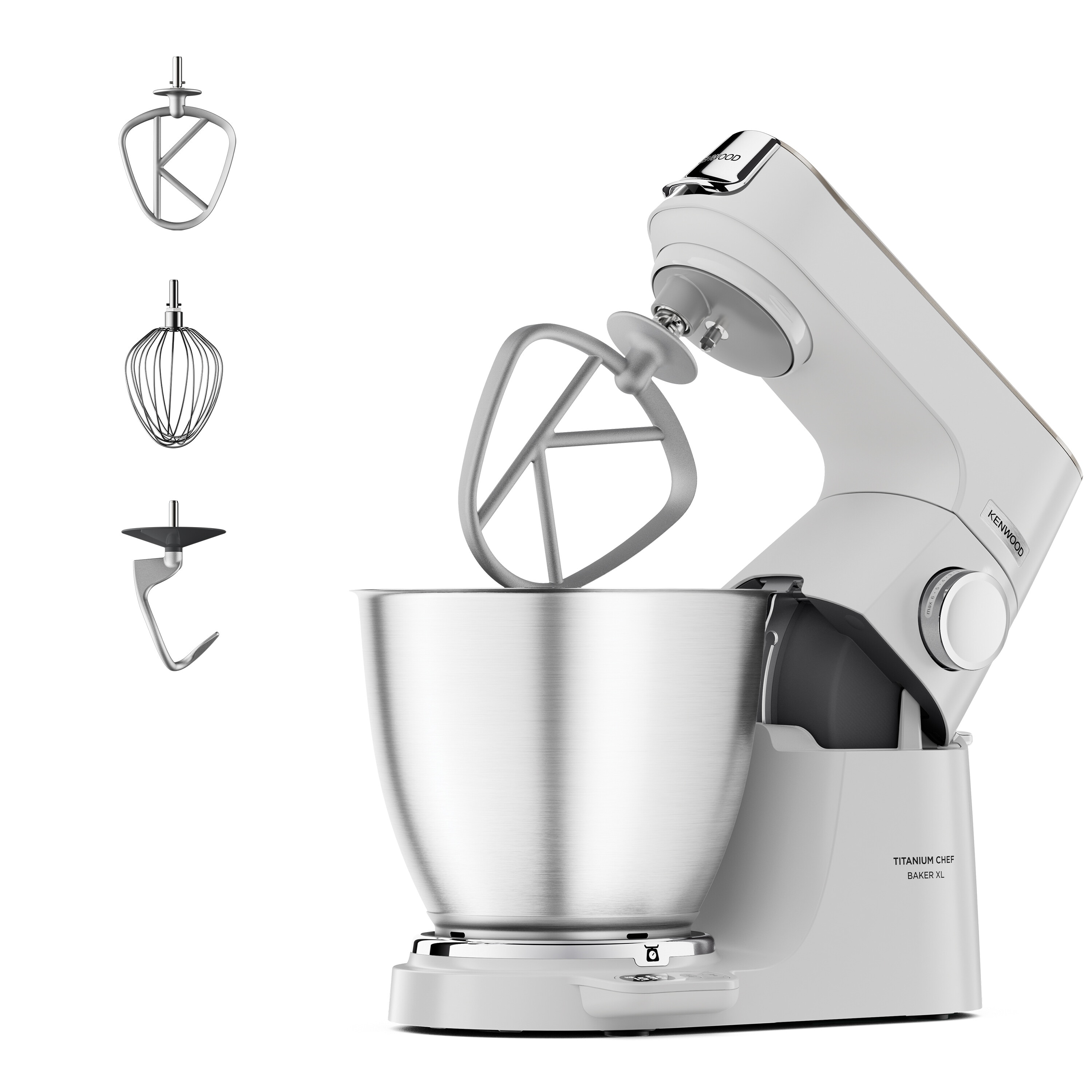 Imagem 0 de Robot de Cozinha Kenwood Titanium Chef Baker Lite KVL65.001WH, 1200W Capacidade de 7L e 5 Acessórios - Metal e Aço inox