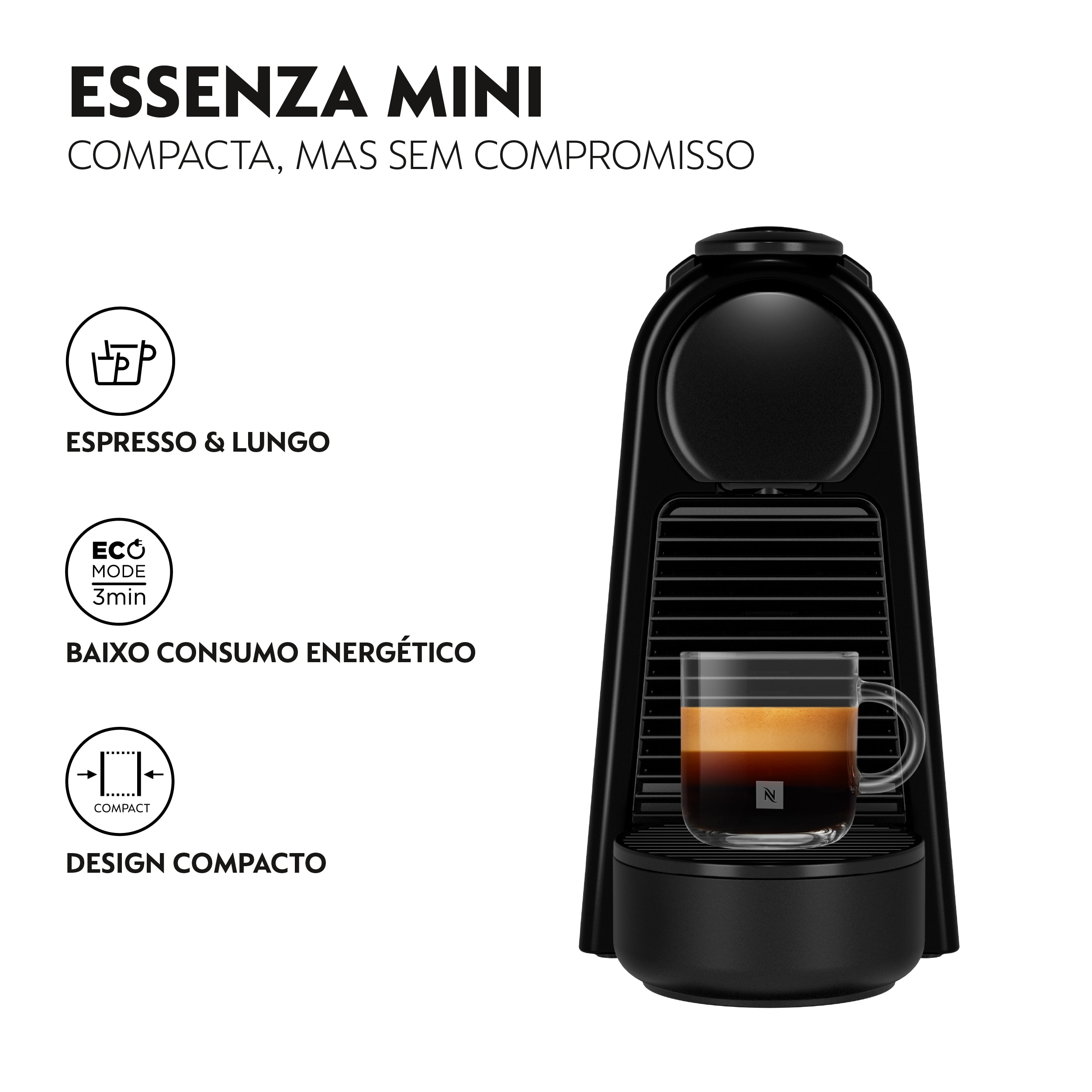 Máquina de Café De'Longhi Nespresso Essenza Mini EN85B para Cápsulas - Preto Preto-3