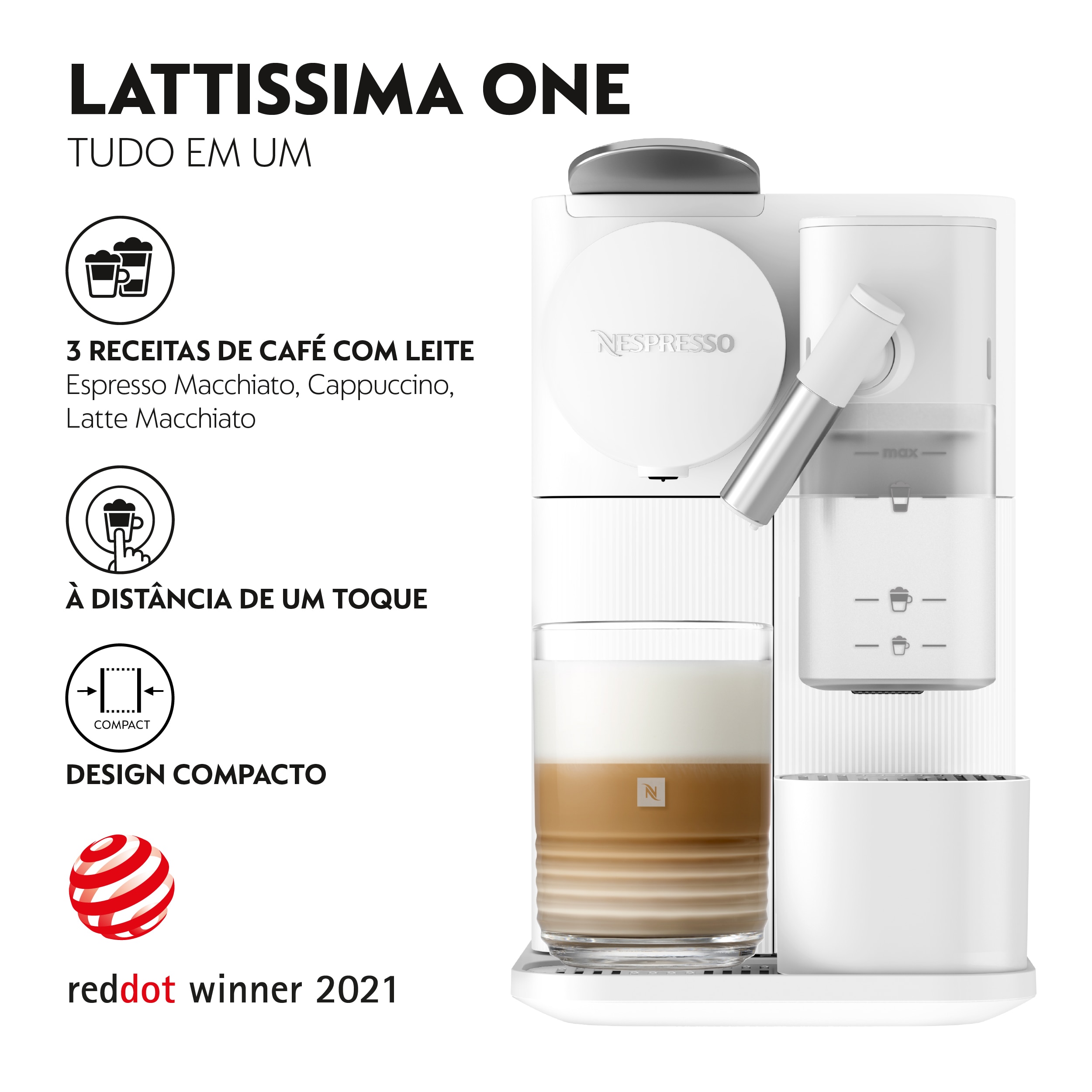 Máquina de Café De'Longhi Nespresso Lattissima One EN510 para Cápsulas Branco-3