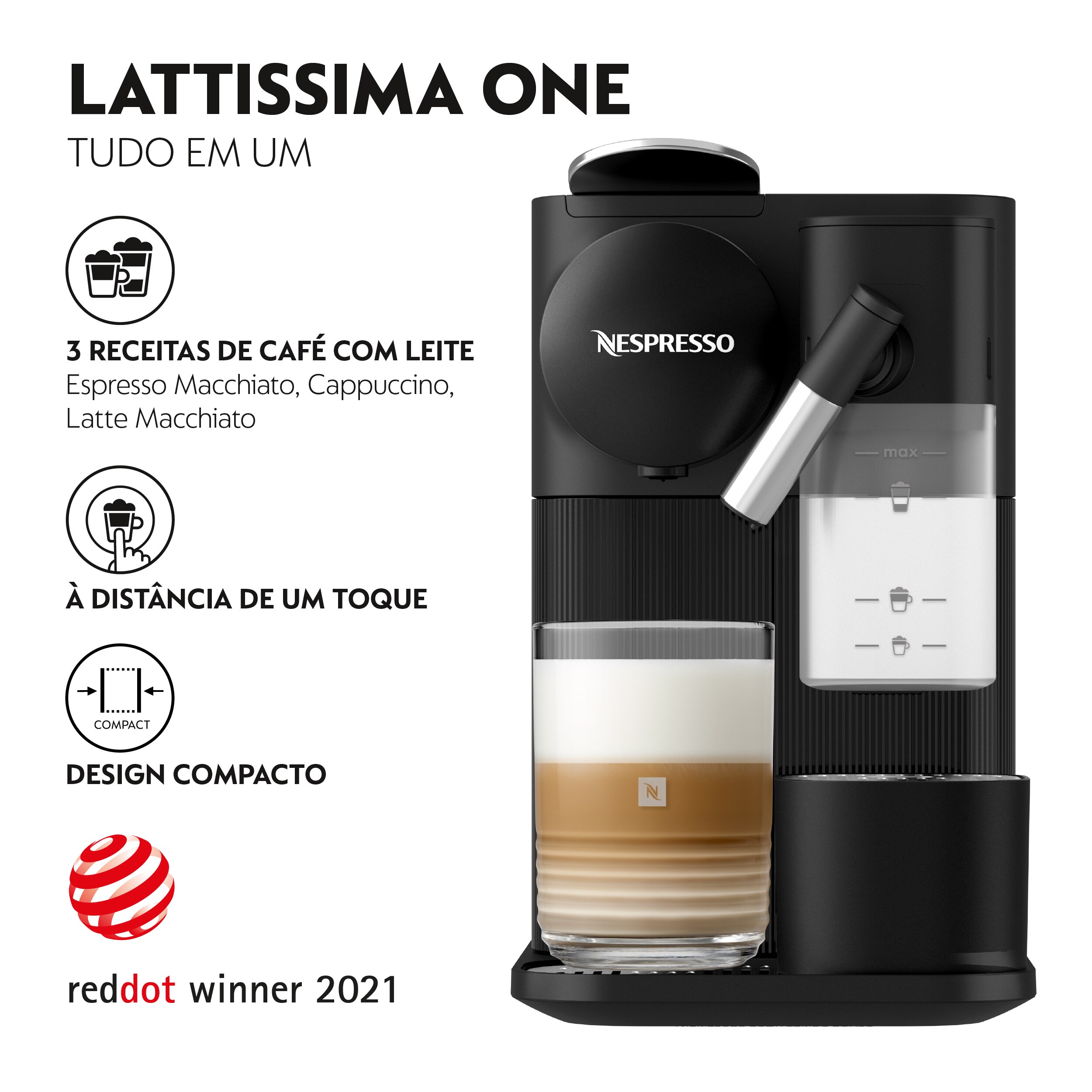 Máquina de Café De'Longhi Nespresso Lattissima One EN510 para Cápsulas Preto-3