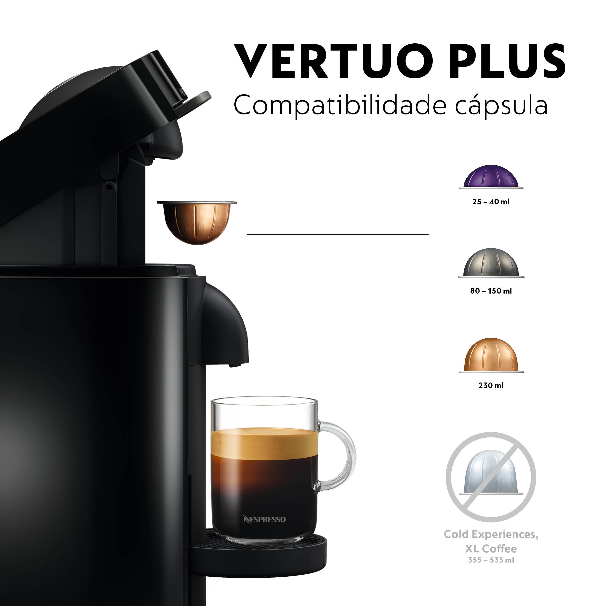 Máquina de Café De'Longhi Nespresso Vertuo Plus ENV150.B para Cápsulas - Preto Preto-5