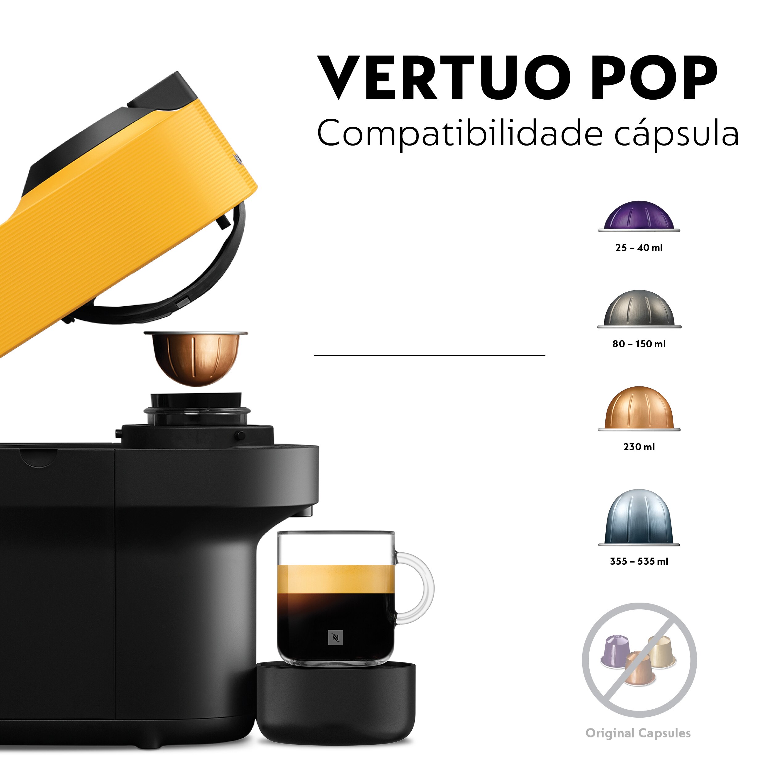 Máquina de Café De'Longhi Nespresso Vertuo Pop ENV90.B para Cápsulas Nespresso Vertuo Amarelo-5