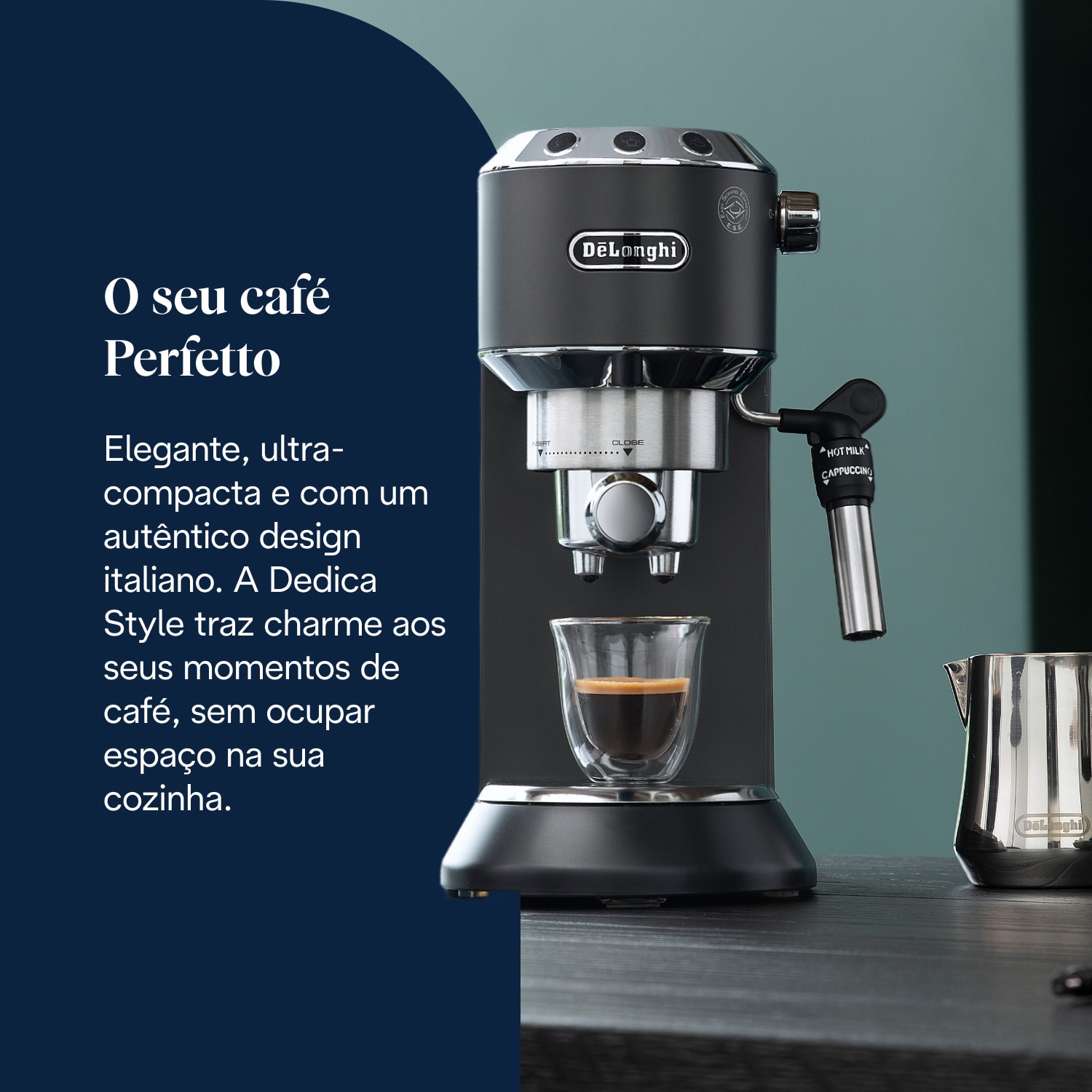 Máquina de Café Expresso Manual De'Longhi Dedica Style EC685.BK de 1300 W e de 15 bar - Café Moído e Pastilhas - Preto Preto-3