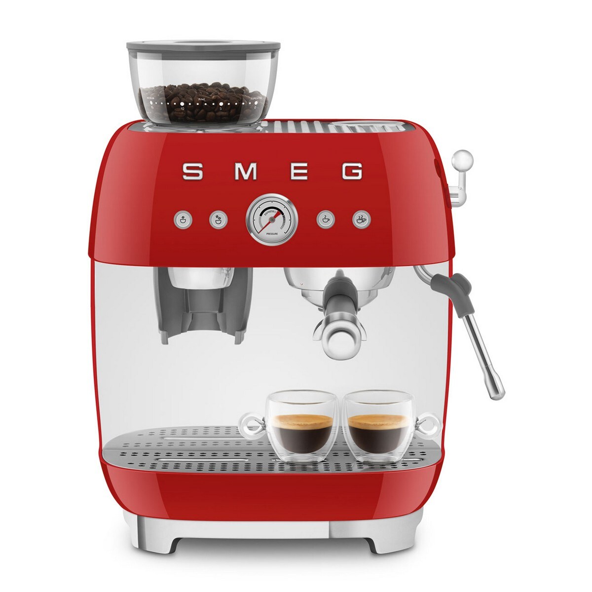 Máquina de Café Expresso Manual Smeg Anni 50, com Moinho, de 1650 W e de 15 bar Vermelho-7