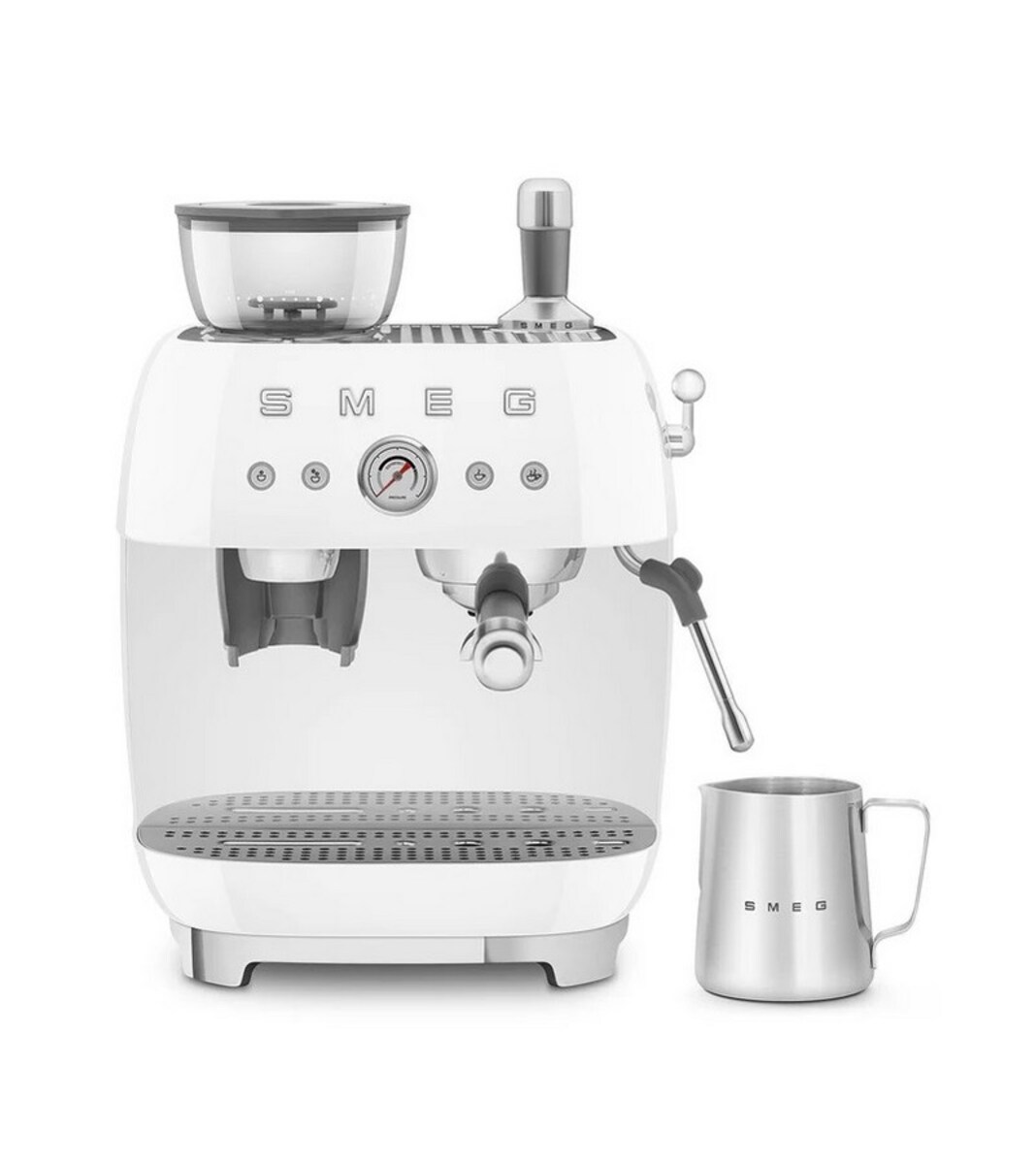 Máquina de Café Expresso Manual Smeg Anni 50, com Moinho, de 1650 W e de 15 bar Branco-5