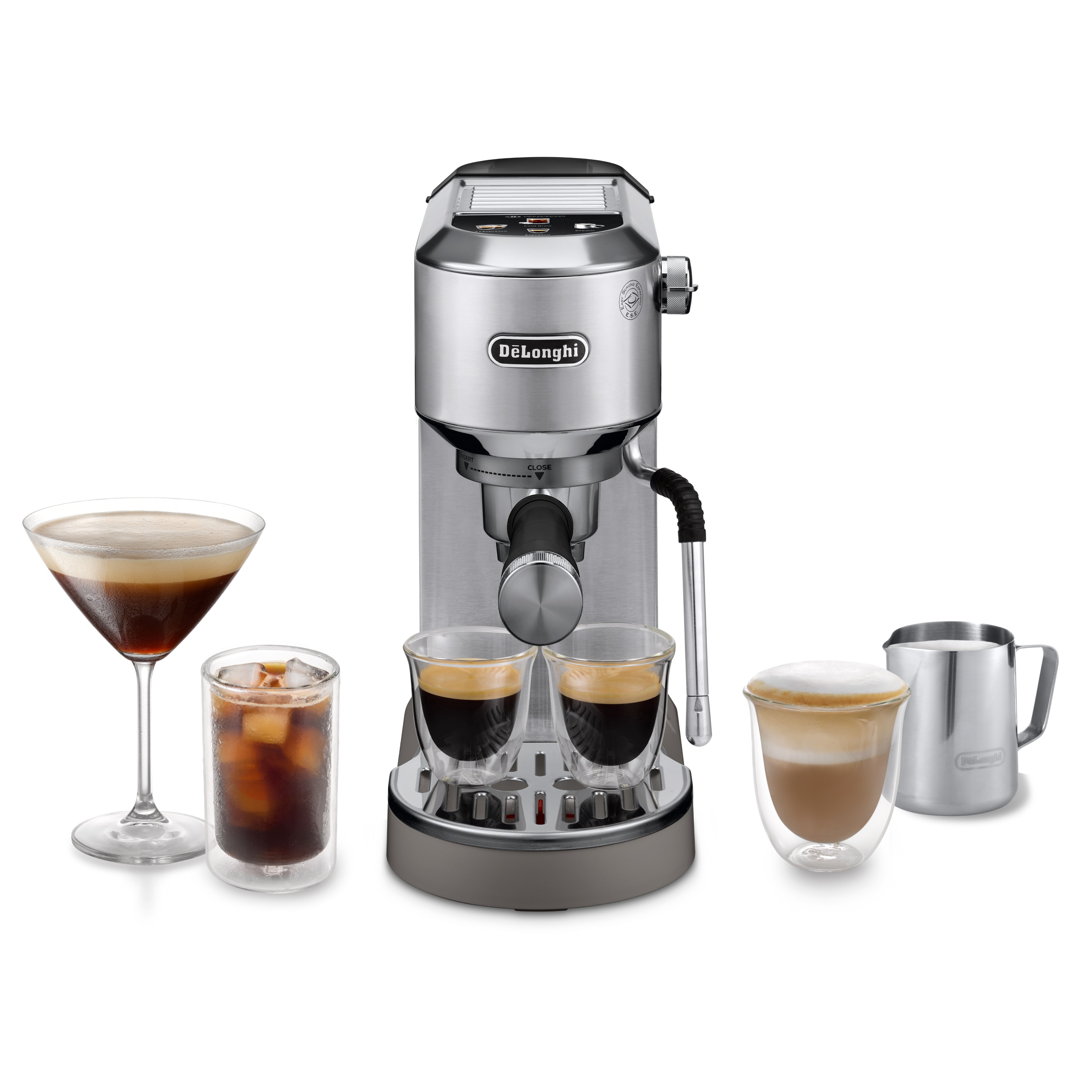 Imagem 0 de Máquina de Café Expresso Manual De'Longhi Dedica Duo EC890.M de 1450 W e de 15 bar - Café Moído e Pastilhas - Prata