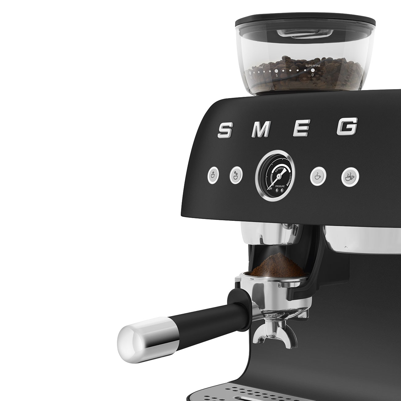 Máquina de Café Expresso Manual Smeg Anni 50 com Moinho Preto mate-6