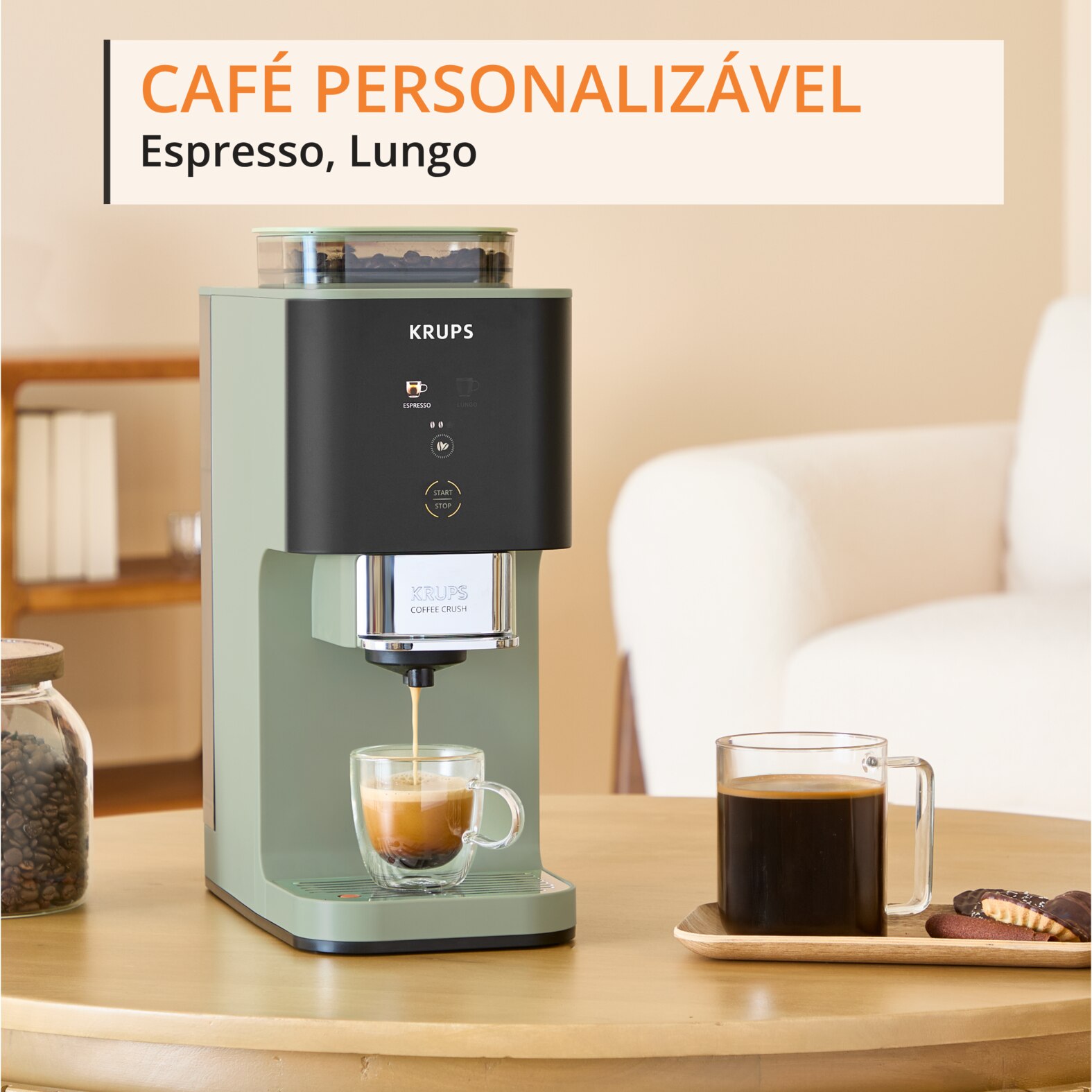 Máquina Automática Krups SA401L Coffee Crush Experience para Café em Grão e Café Moído, Ultra Compacta e Intuitiva Verde Azeitona-3