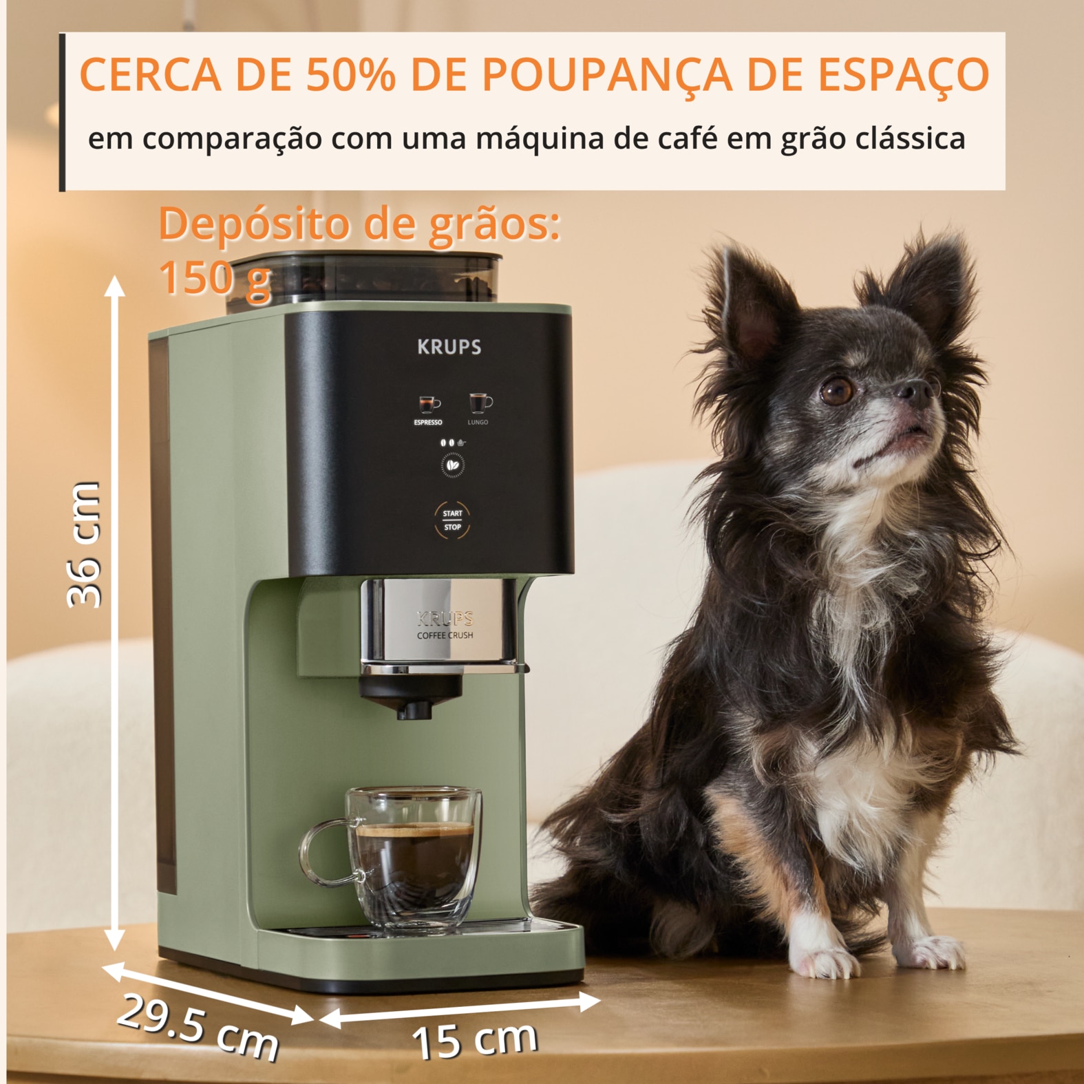 Máquina Automática Krups SA401L Coffee Crush Experience para Café em Grão e Café Moído, Ultra Compacta e Intuitiva Verde Azeitona-7