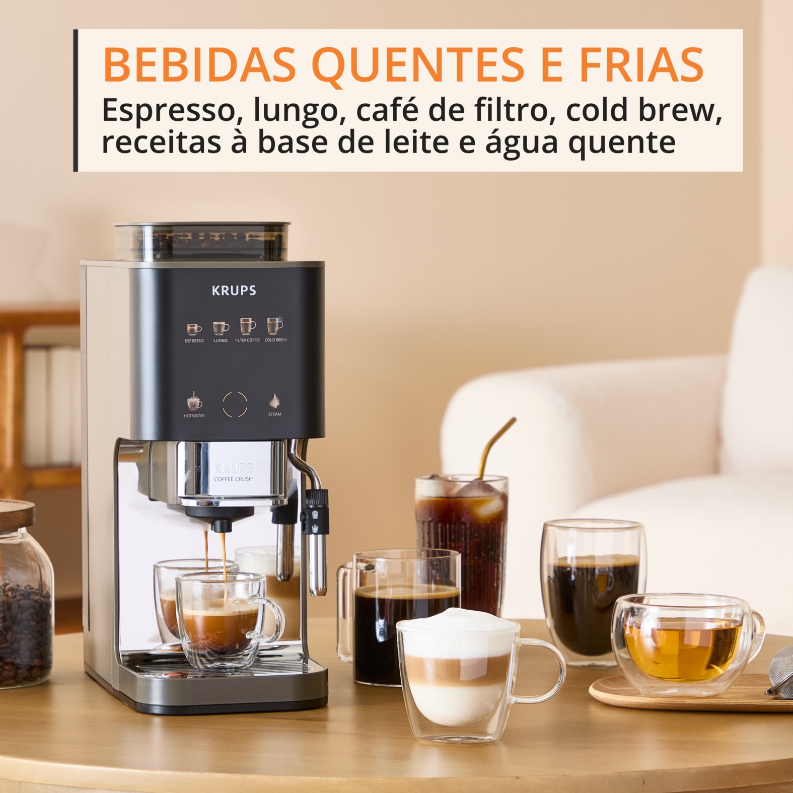 Máquina Automática Krups SA403B Coffee Crush Experience para Café em Grão e Café Moído, Ultra Compacta e Intuitiva Cinzento Inox-3
