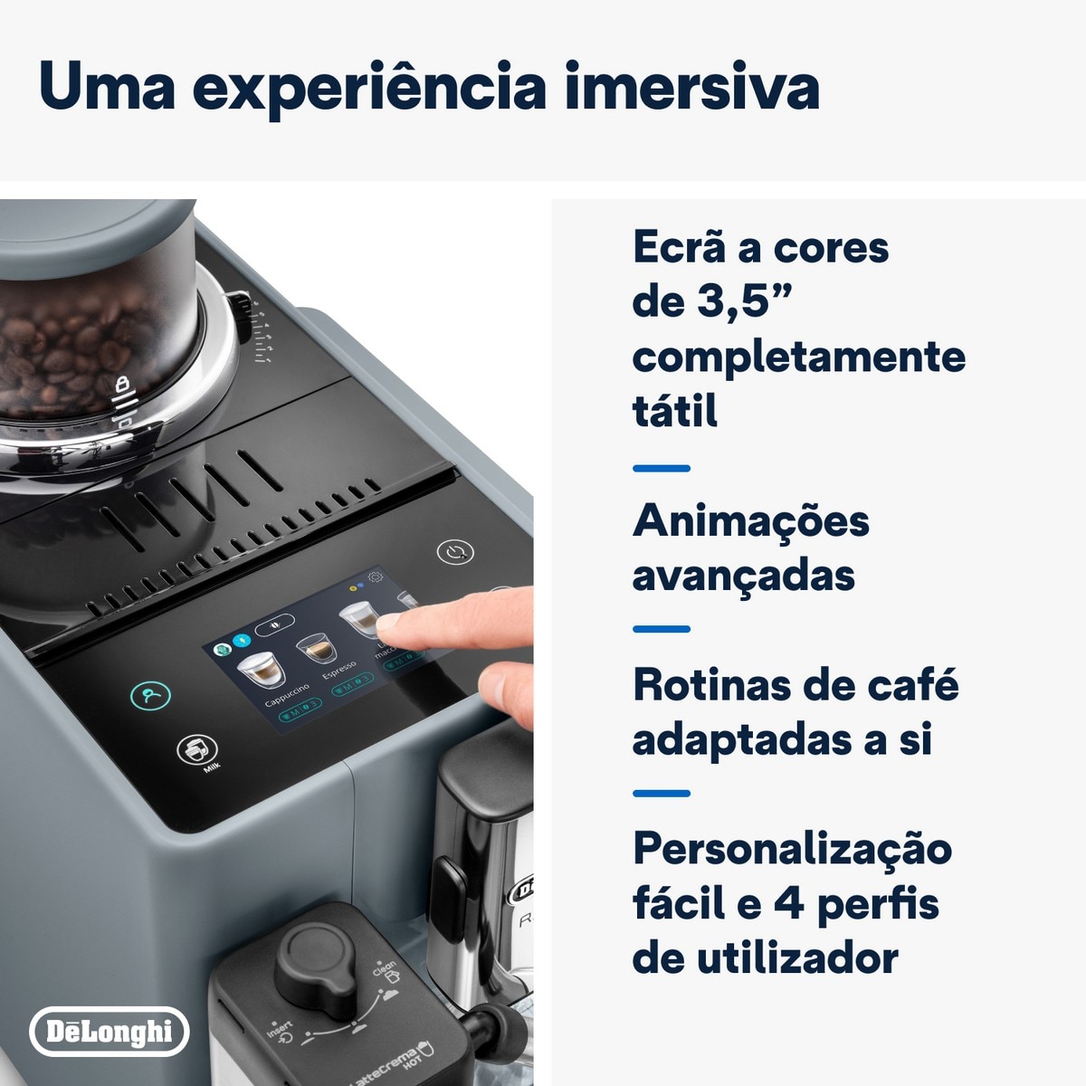 Máquina de Café Automática De'Longhi Rivelia EXAM440.55.G de 1450 W, de 19 bar e 13 Níveis de Moagem - Pebble Grey Cinzento-7
