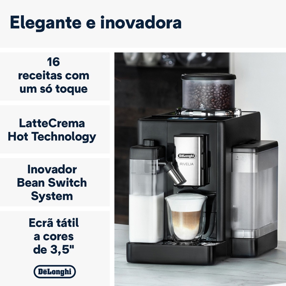 Máquina de Café Automática De'Longhi Rivelia EXAM440.55.B de 1450 W, 19 bar e 13 Níveis de Moagem - Onyx Black Preto-3