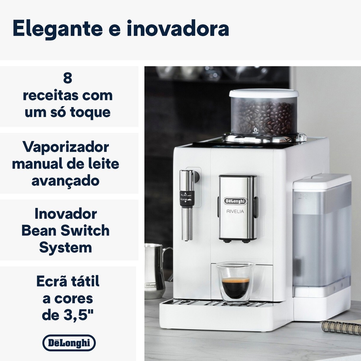 Máquina de Café Automática De'Longhi Rivelia EXAM440.35.W de 1450 w e de 19 bar - Branco Branco-3