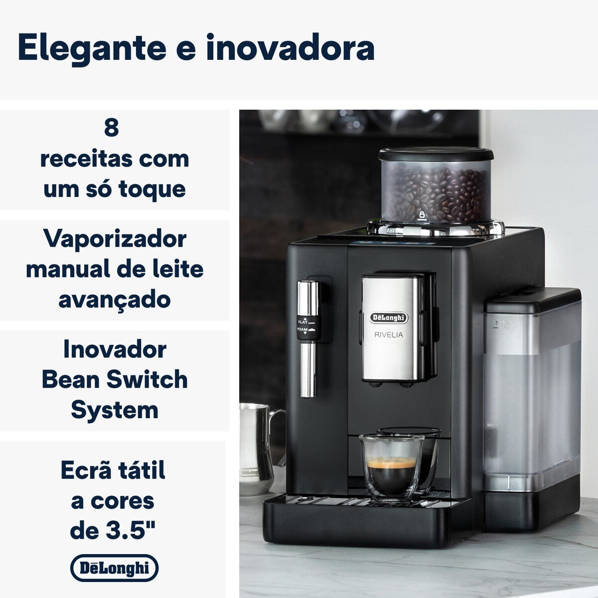 Máquina de Café Automática De'Longhi Rivelia EXAM440.35.B de 1450 W, de 19 bar e de 13 Níveis de Moagem - Onyx Black Preto-3