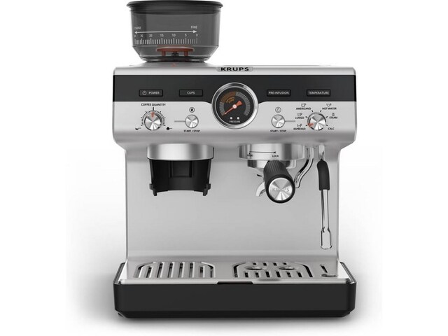 Imagem 0 de Máquina de Café Manual Krups Precision XP801T10 de 15 Bar, Moinho Integrado - Preto e Inox