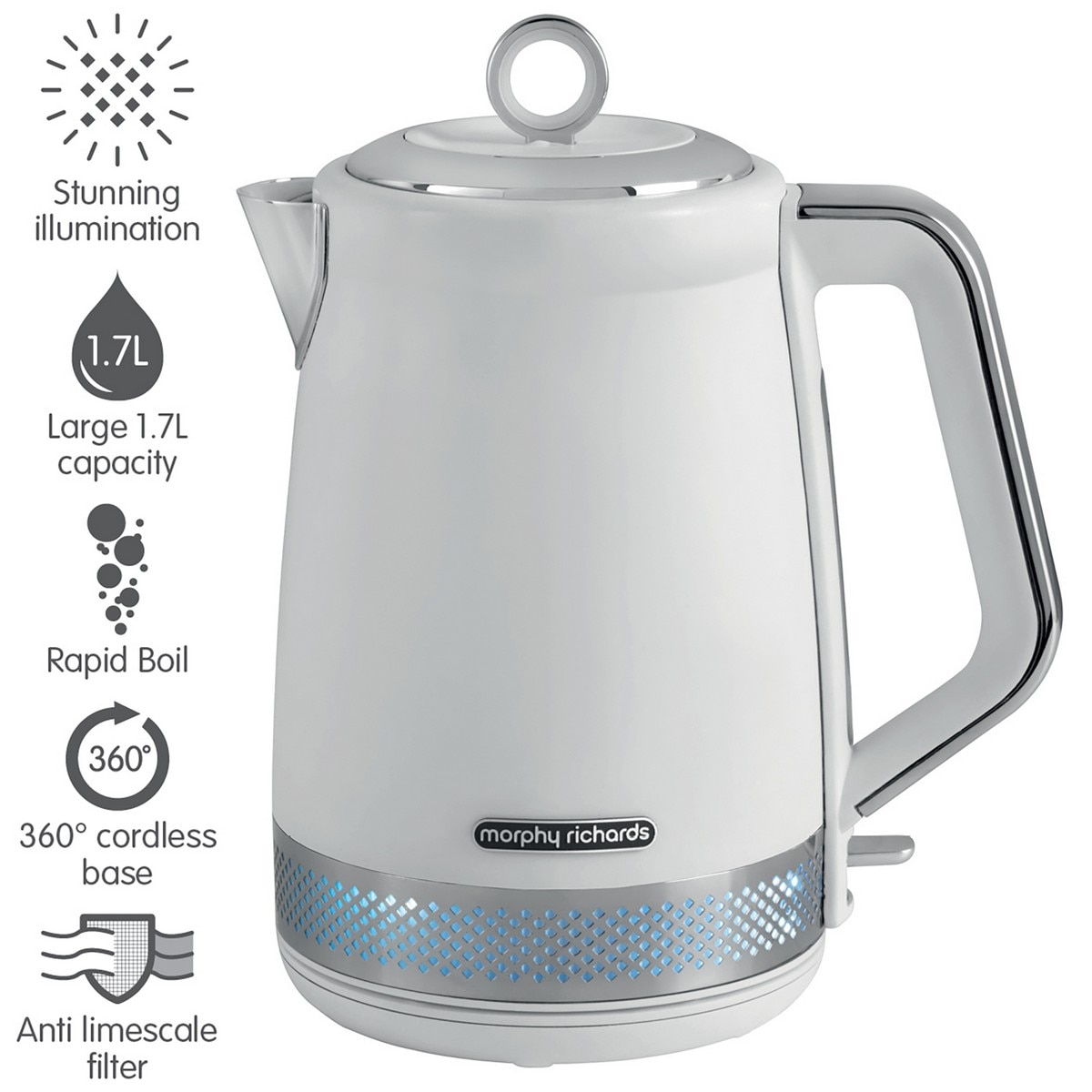 Jarro Elétrico Morphy Richards Linha Ilumination 108021 de 3000 W e Capacidade de 1,7 Litros - Branco Branco-2